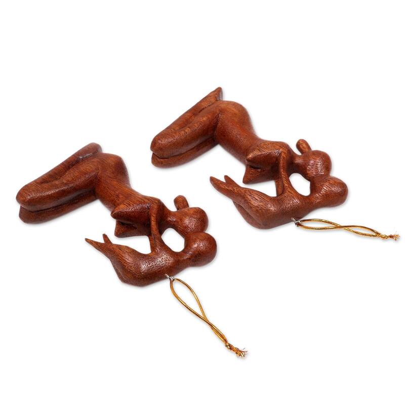 Handmade Pair Wood Ornaments, 'Gentle Touch of A Mother' (Indonesia) - 3.9" H x 2.6" W x 0.8" D