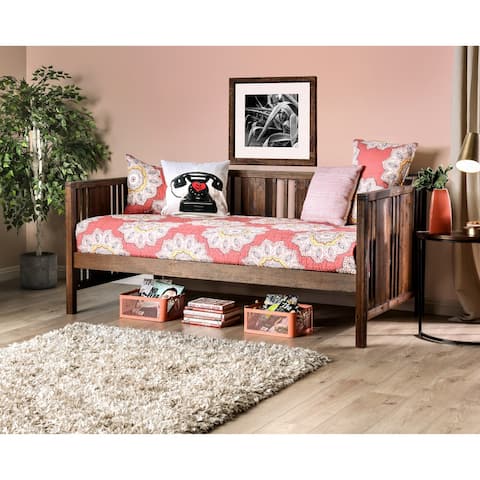 Furniture of America Bosa Rustic Walnut Solid Wood Slatted Daybed