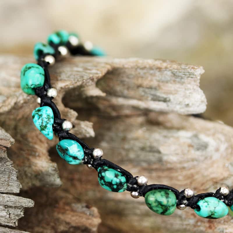 Handmade Sterling Silver 'Turquoise Bohemian' Turquoise Bracelet (Thailand)