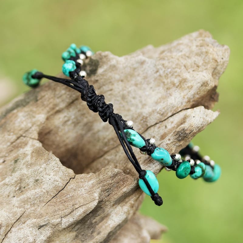 Handmade Sterling Silver 'Turquoise Bohemian' Turquoise Bracelet (Thailand)