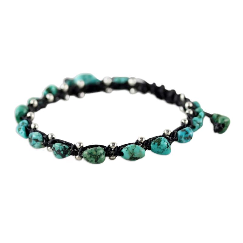 Handmade Sterling Silver 'Turquoise Bohemian' Turquoise Bracelet (Thailand)