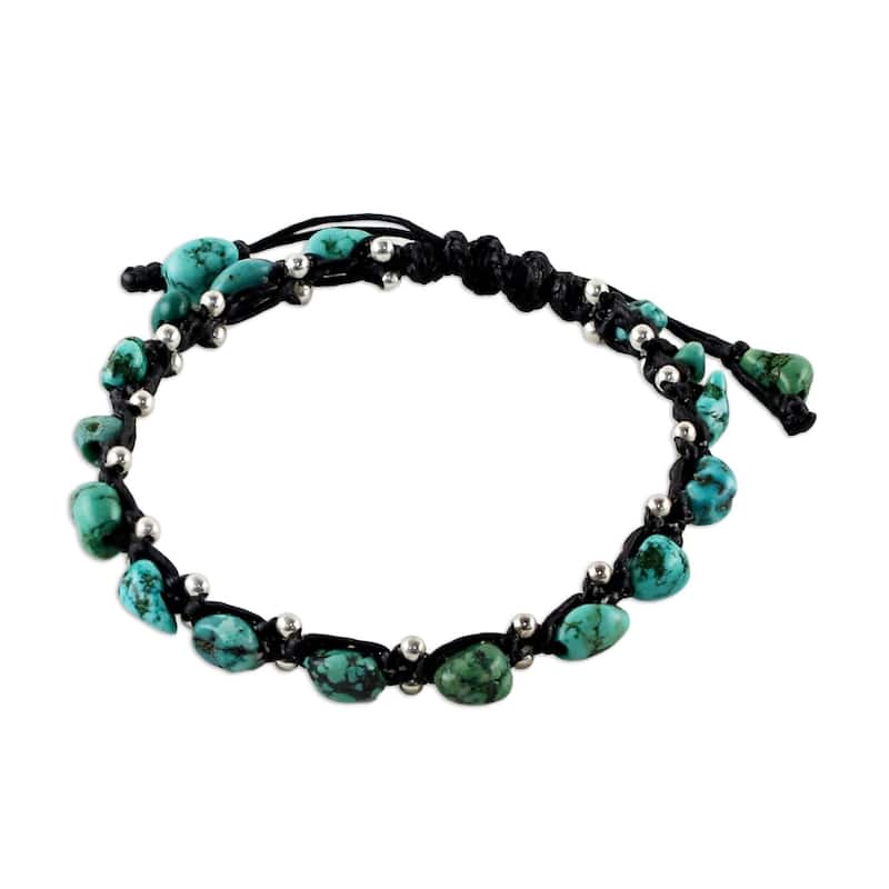 Handmade Sterling Silver 'Turquoise Bohemian' Turquoise Bracelet (Thailand)
