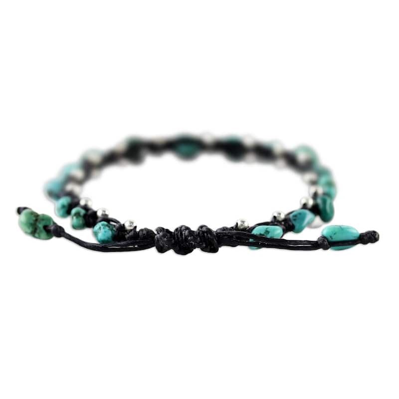 Handmade Sterling Silver 'Turquoise Bohemian' Turquoise Bracelet (Thailand)