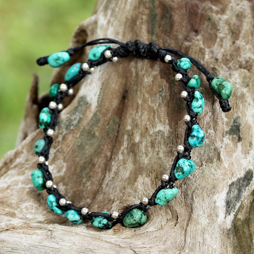 Handmade Sterling Silver 'Turquoise Bohemian' Turquoise Bracelet (Thailand)