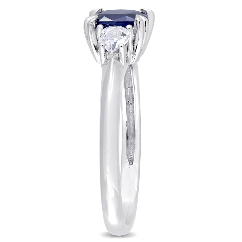 Miadora Signature Collection 14k White Gold Cushion-Cut Blue Sapphire and Pear-Cut White Sapphire 3-Stone Engagement Ring