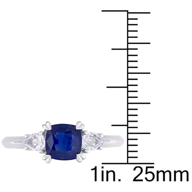Miadora Signature Collection 14k White Gold Cushion-Cut Blue Sapphire and Pear-Cut White Sapphire 3-Stone Engagement Ring