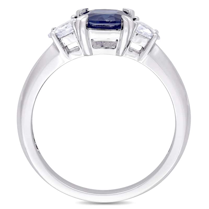 Miadora Signature Collection 14k White Gold Cushion-Cut Blue Sapphire and Pear-Cut White Sapphire 3-Stone Engagement Ring