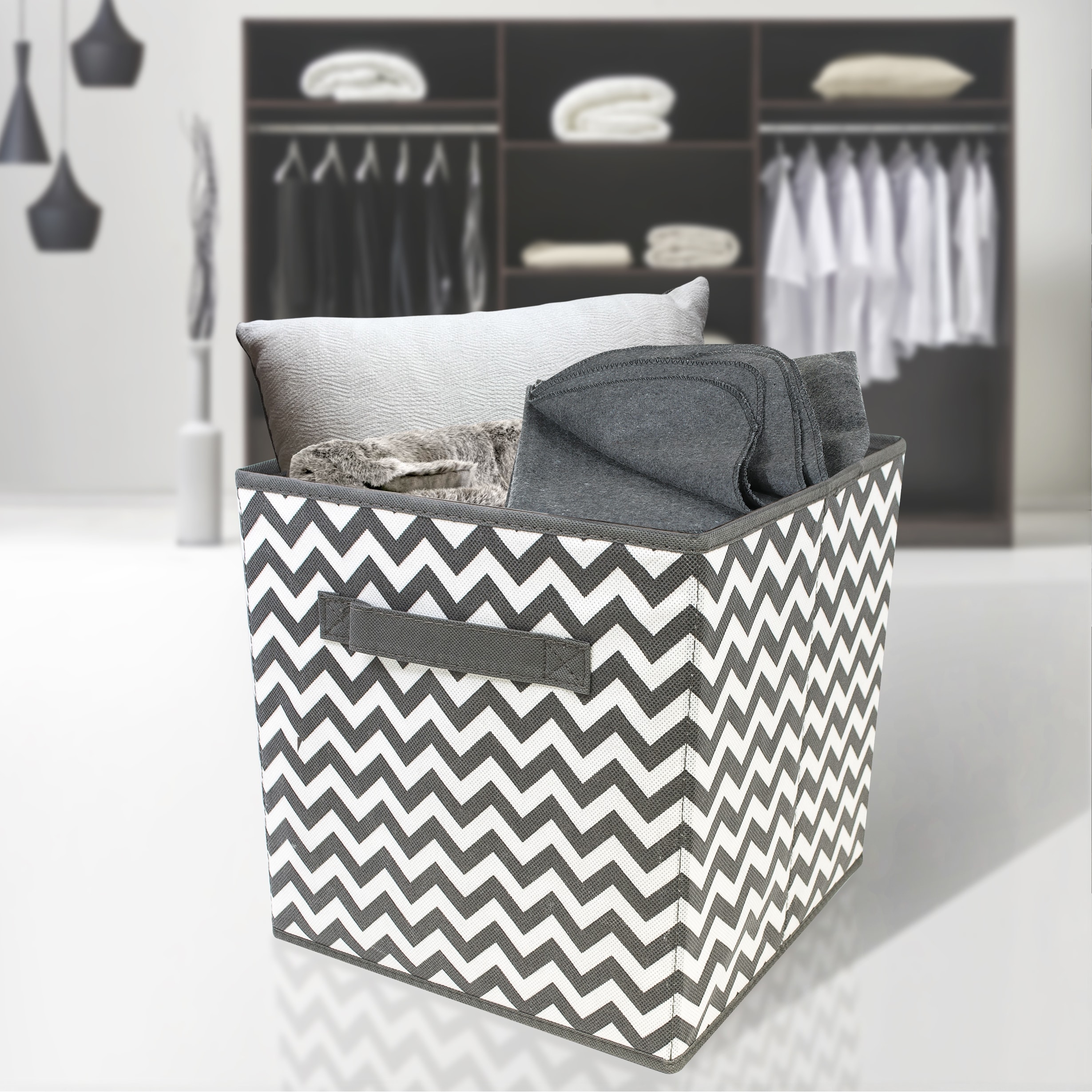 Foldable Storage Cube Basket Bin, 6 Pack, Gray Pattern