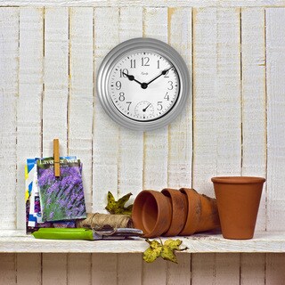 Equity by La Crosse 8 Inch In/Out Thermometer Metallic Silver Wall Clock