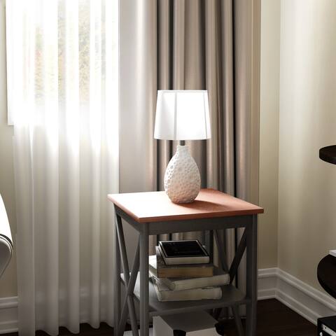 Porch & Den Martinson White Textured Ceramic Oval Table Lamp
