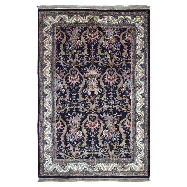 slide 1 of 9, FineRugCollection Hand Knotted Fine Tabriz Navy Wool Oriental Rug
