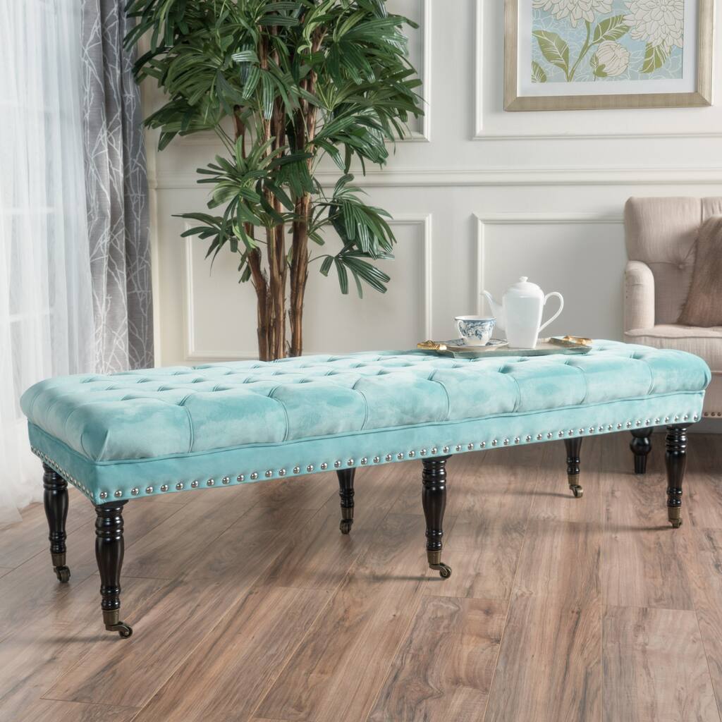 Hastings Tufted Velvet Fabric Ottoman Bench with Casters by Christopher Knight Home