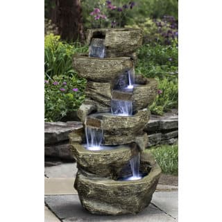 Outdoor Fountains Online At Our Best Zenvida Outdoor Tiered Rock Waterfall 39 Inch Garden Fountain