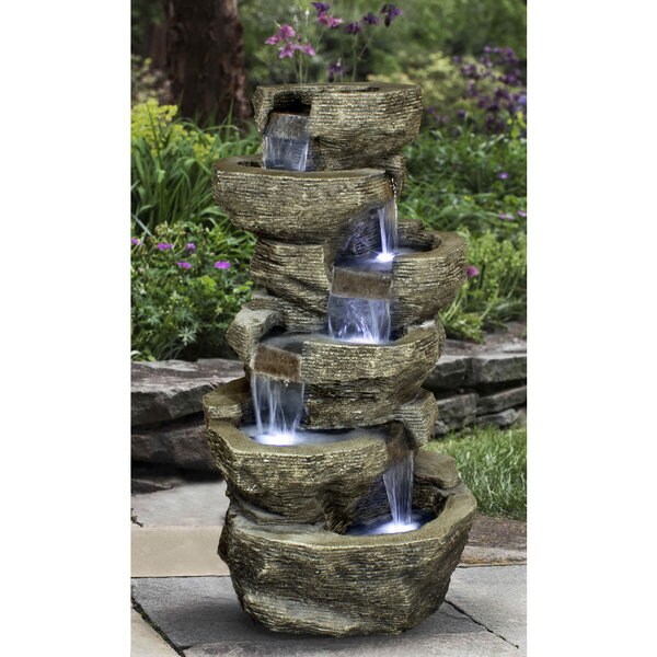 Zenvida Outdoor Tiered Rock Waterfall 39 Inch Garden Fountain Zenvida Outdoor Tiered Rock Waterfall 39 Inch Garden Fountain