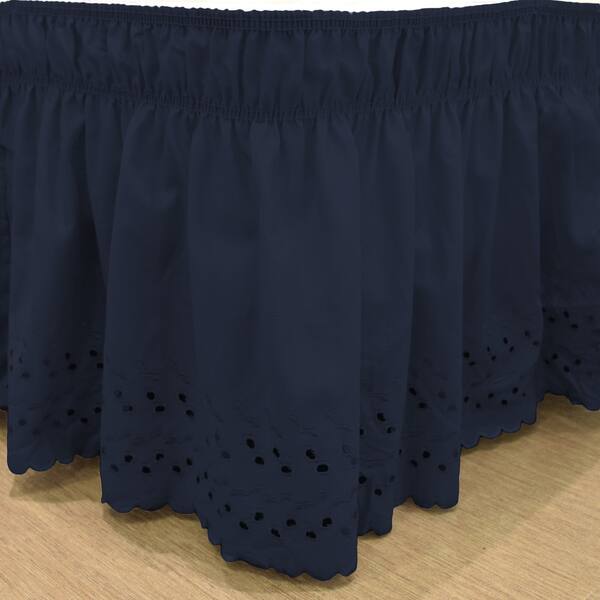 EasyFit™ Wrap Around Eyelet Ruffled Bed Skirt Queen/King Size in Navy ...