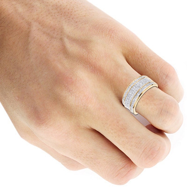 Luxurman 10k Gold Men's 2/5ct TDW 5-row Diamond Ring