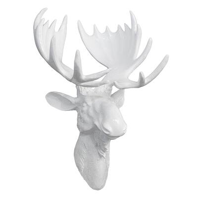 Three Hands White Gloss Resin Moose Head Wall Decor