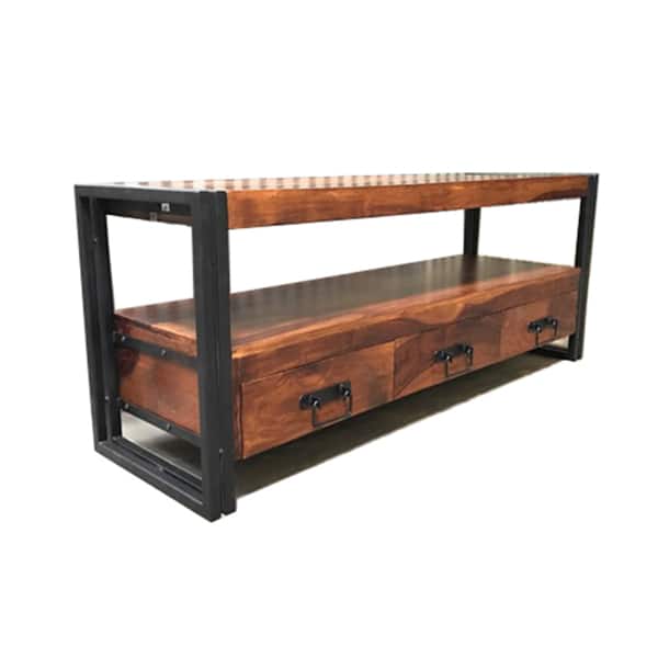 slide 2 of 8, Timbergirl Seesham Wood and Iron 3-drawer TV Console - 60"L X 18"W x 24"H