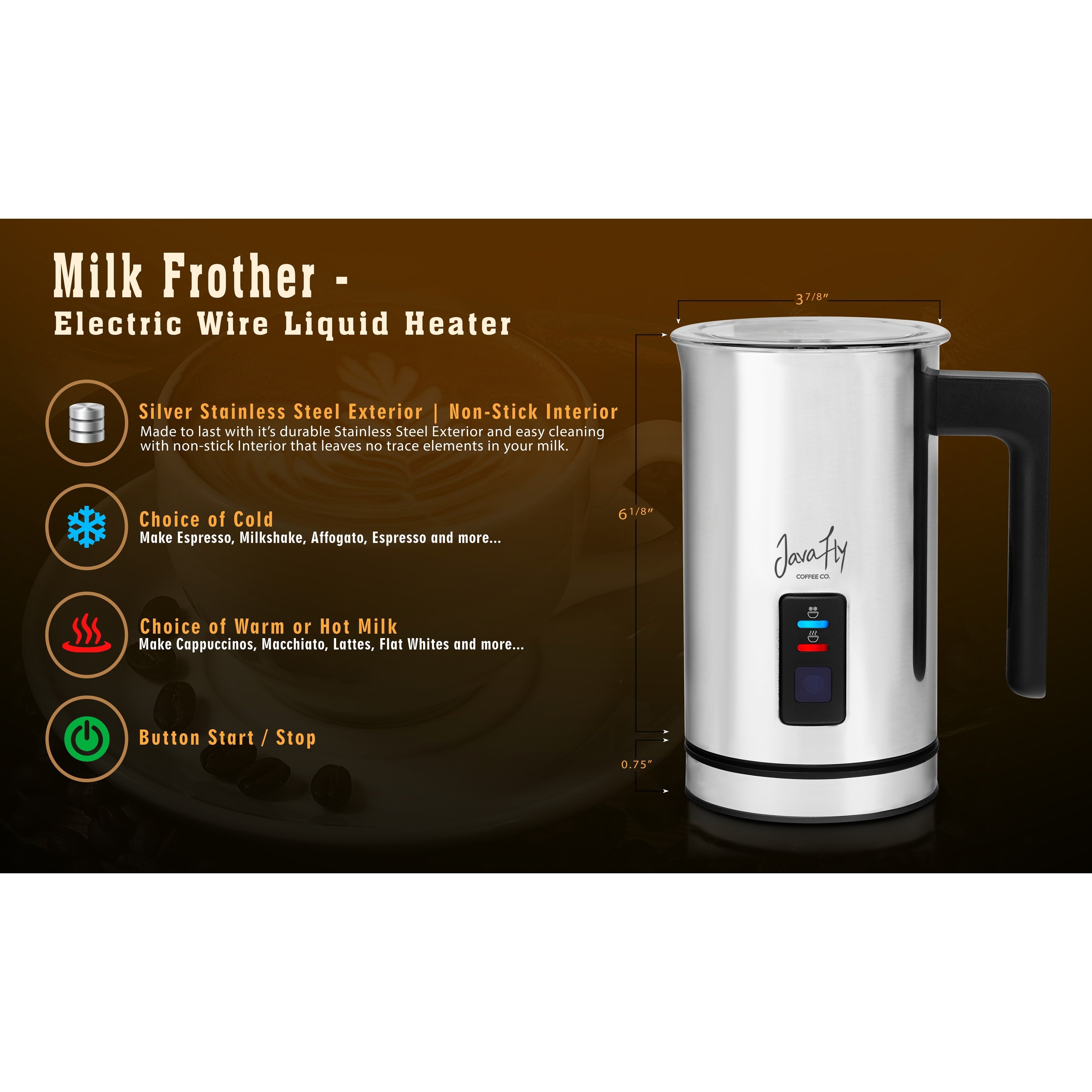 Milk frother and milk steamer clearance from javafly for cafe latte