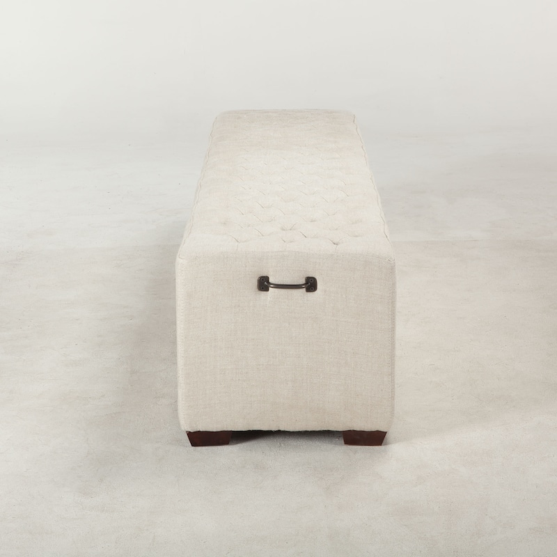 Copper Grove Alfort 78-inch Long Beige Linen Bench with Diamond Stitch Accents