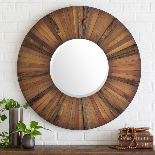 Subotica Inlaid Wood Wall Mirror (36 x 36) - Brown - 36" x 36"