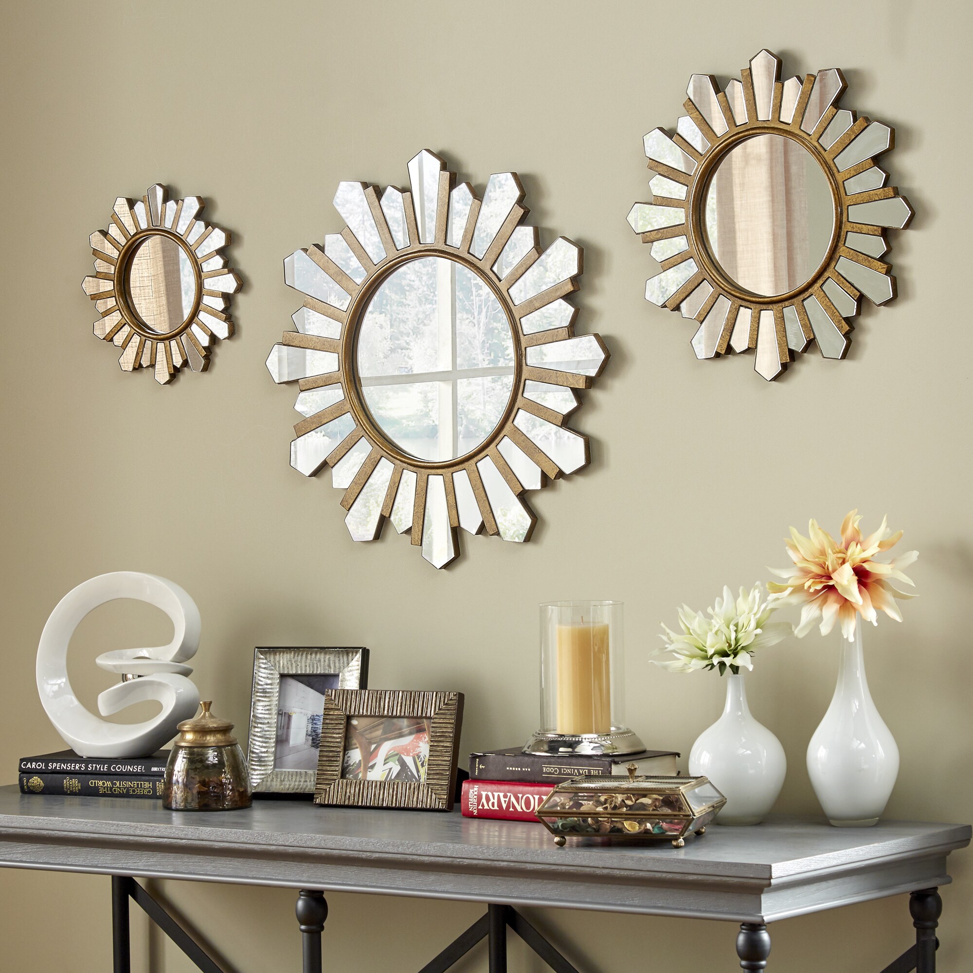 Soledad Gold Sunburst Wall Mirrors Set Of 3 Inspire Q Modern Antique Gold