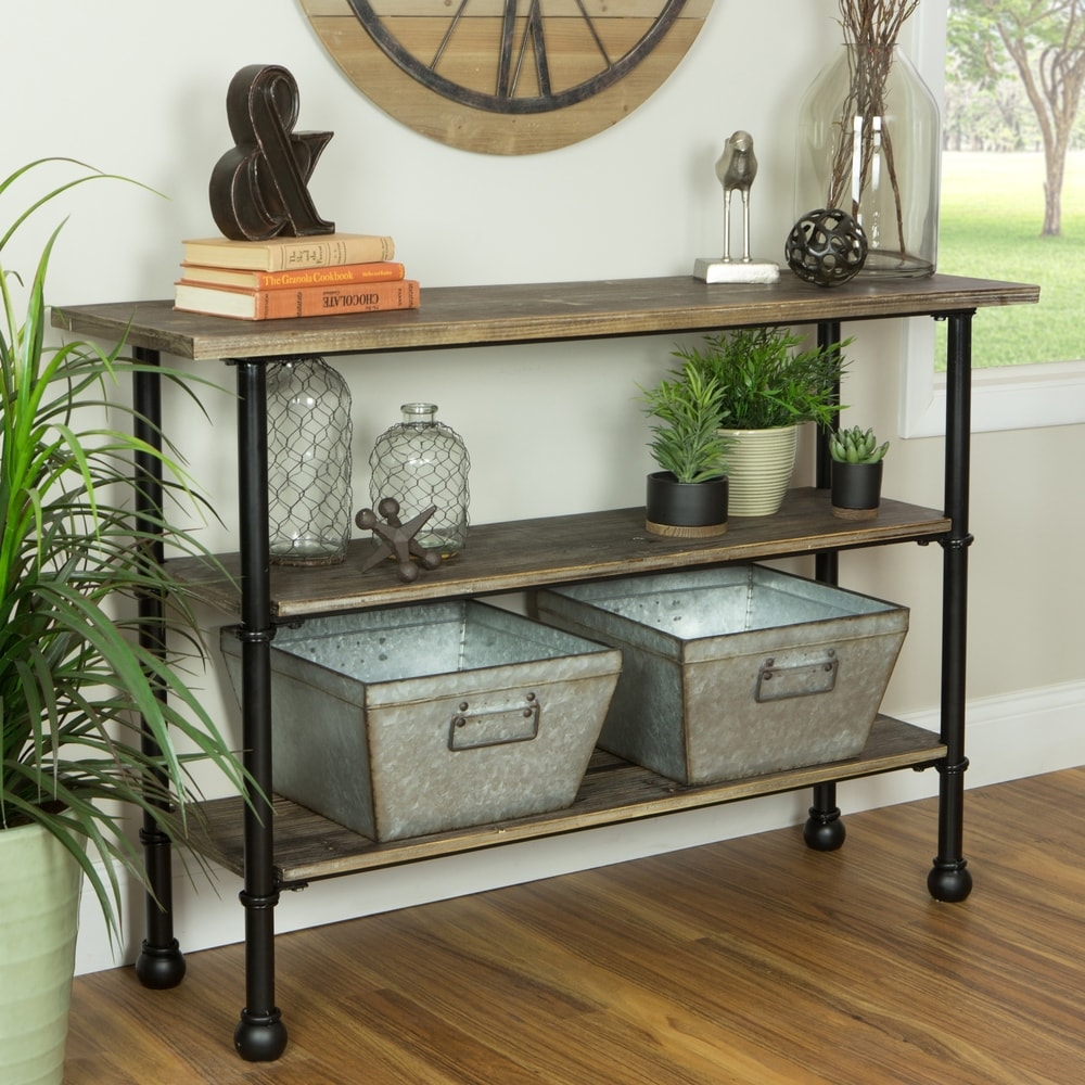 Aspire Home Accents Palmer Distressed Grey Wood 3-Shelf Console Table (Palmer 3-Shelf Console Table)