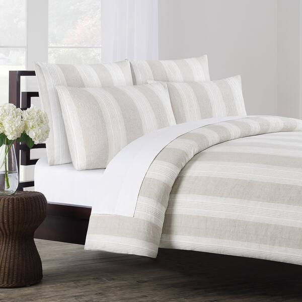 Vintage Stripe Washed Belgian Linen Duvet Cover Set Vintage Stripe Washed Belgian Linen Duvet Cover Set