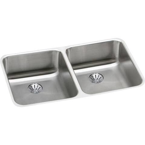 Elkay Lustertone Stainless Steel 30-3/4" x 18-1/2" x 4-3/8", Equal Double Bowl Undermount ADA Sink w/ Perfect Drain