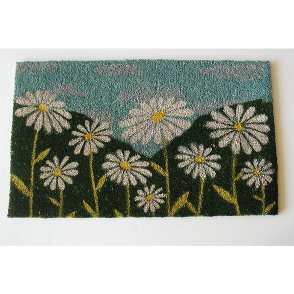 White Daisy Multicolor Coir Doormat