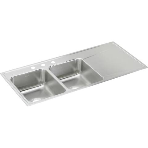 Elkay Lustertone Stainless Steel 48" x 22" x 7-5/8", Equal Double Bowl Top Mount Sink with Drainboard