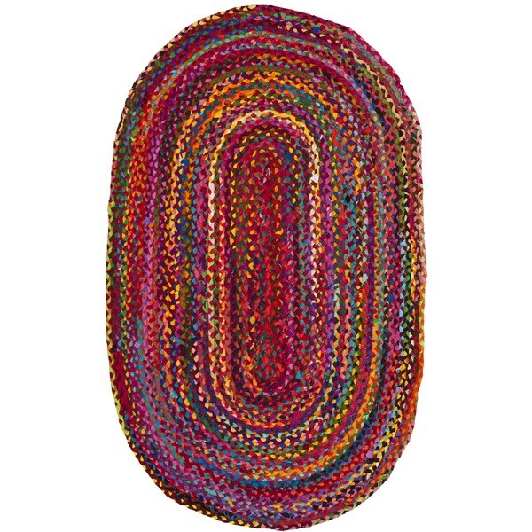 Safavieh Braided Hand-Woven Cotton Red / Multi Area Rug - 3' x 5' oval