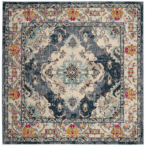 Safavieh Monaco Bohemian Medallion Navy / Light Blue Distressed Rug - 6' 7 Square