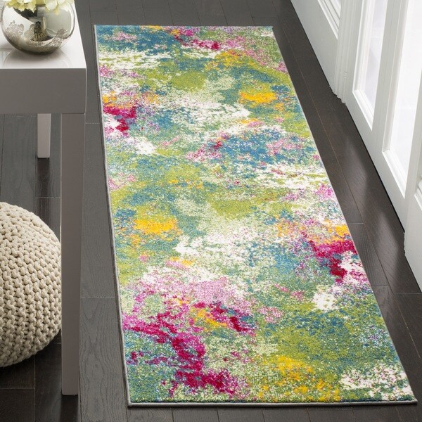 Shop Safavieh Watercolor Contemporary Green / Fuchsia Runner Rug On