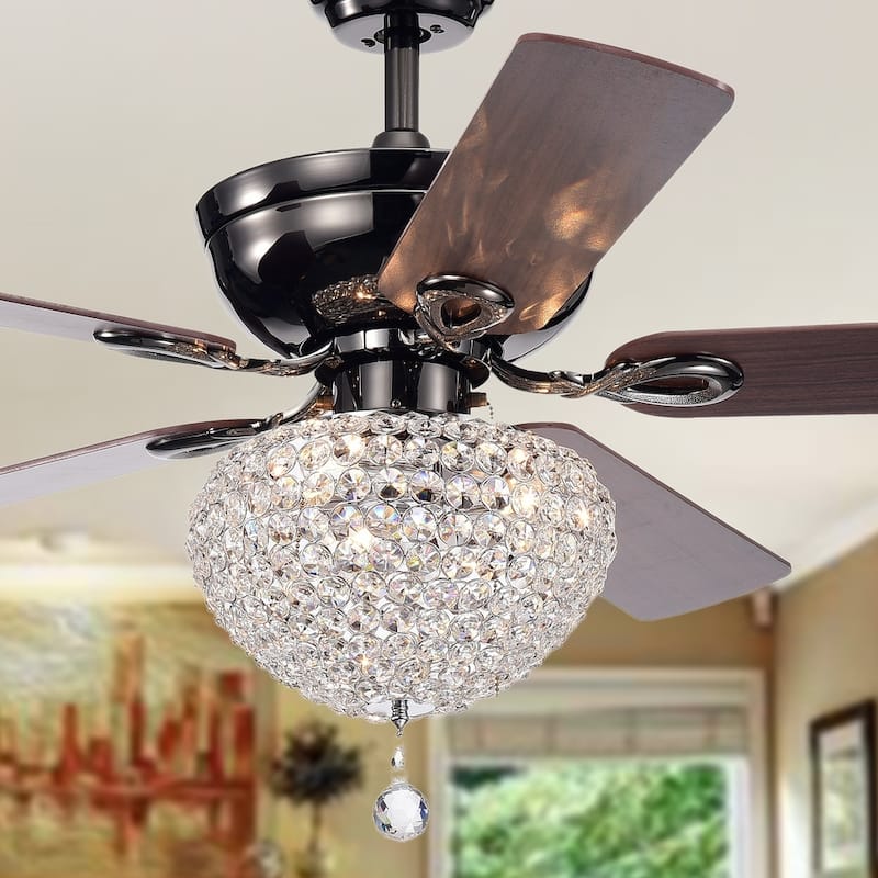 Taliko Black 52-inch 3-light Lighted Ceiling Fan w Crystal Basket Shade 5-blade 2 Color (Optional Remote) - Remote