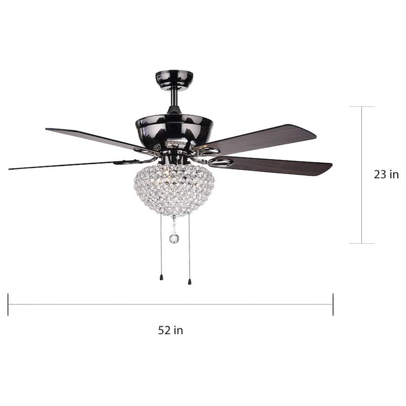 Taliko Black 52-inch 3-light Lighted Ceiling Fan w Crystal Basket Shade 5-blade 2 Color (Optional Remote)
