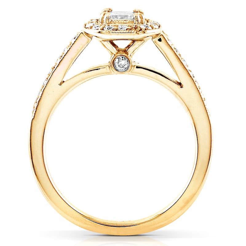 Annello by Kobelli 14k Yellow Gold 5/8ct TDW Asscher Diamond Halo Bridal Set
