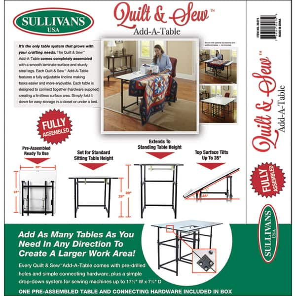 Sullivans Quilt and Sew Add-A-Table, Fully Assembled with Smooth