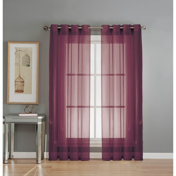 2 Panel Diamond Embroider Sheer Voile Window Curtain Panel Drapes 54" W x 63" S 