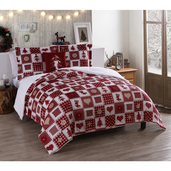 Shop Vcny Holiday Patchwork Micro Mink 3 Piece Comforter Set