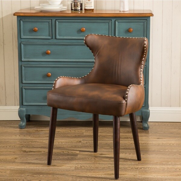 Viking Tufted Button Back barrel chair with Nailhead, Brown - Overstock