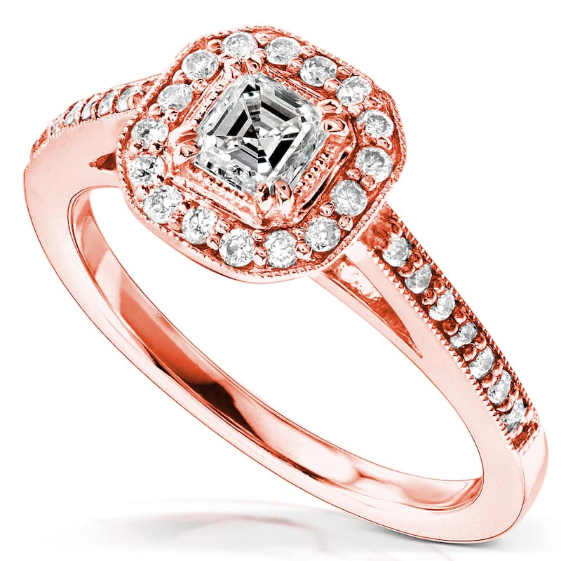 Annello by Kobelli 14k Rose Gold 1/2ct TDW Asscher Diamond Engagement Ring