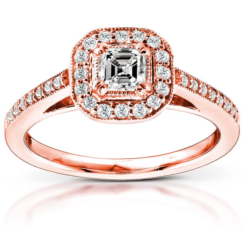 Annello by Kobelli 14k Rose Gold 1/2ct TDW Asscher Diamond Engagement Ring