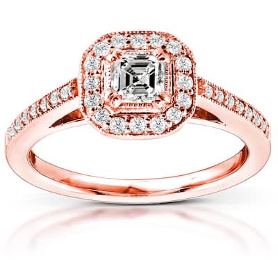 Annello by Kobelli 14k Rose Gold 1/2ct TDW Asscher Diamond Engagement Ring