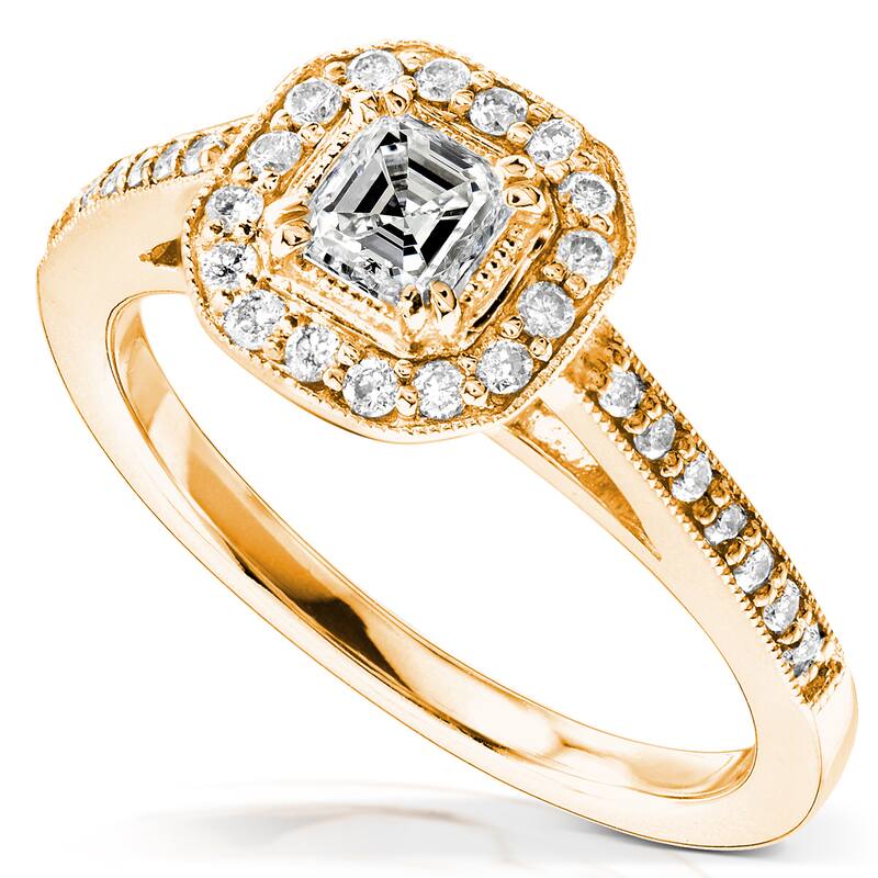 Annello by Kobelli 14k Yellow Gold 1/2ct TDW Asscher Diamond Halo Engagement Ring