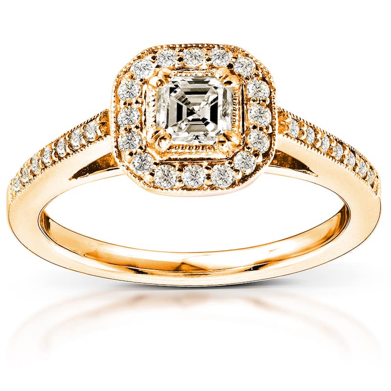 Annello by Kobelli 14k Yellow Gold 1/2ct TDW Asscher Diamond Halo Engagement Ring