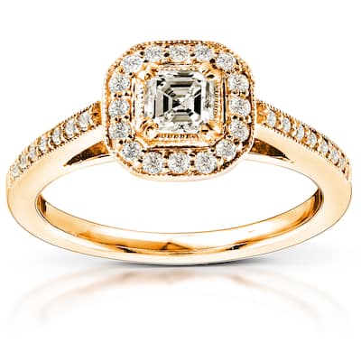 Annello by Kobelli 14k Yellow Gold 1/2ct TDW Asscher Diamond Halo Engagement Ring