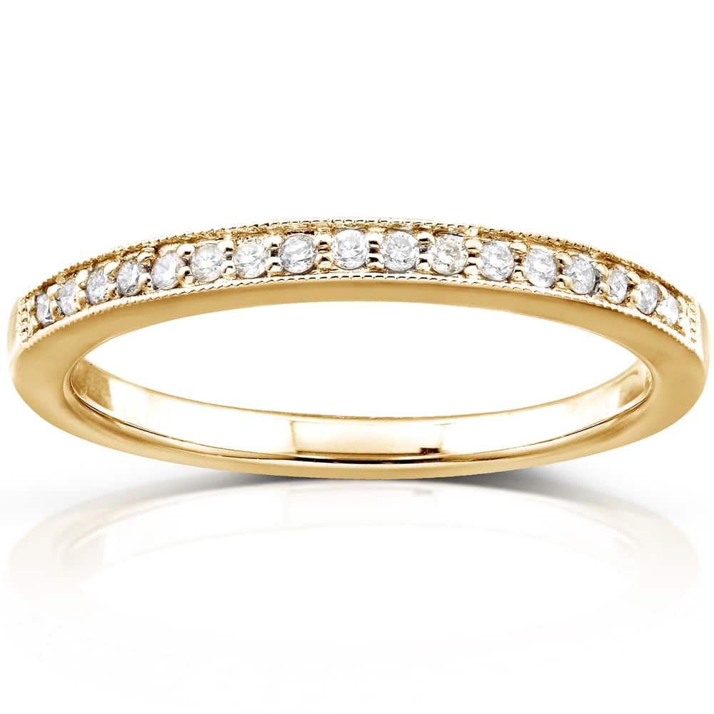 Kobelli 0.1 Carat Natural Diamond Solid 14k Yellow Gold Milgrain Pavé Ring