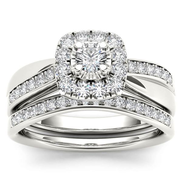 De Couer 5/8ct TDW Diamond Halo Bridal Set - White
