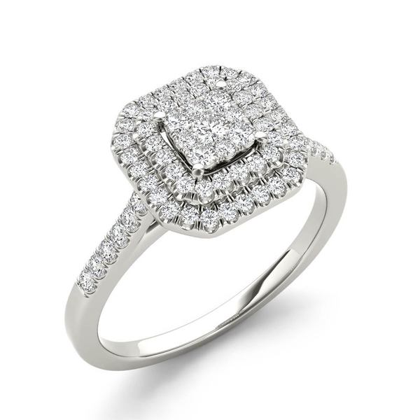 De Couer 1/4ct TDW Diamond Double Halo Engagement Ring - White H-I